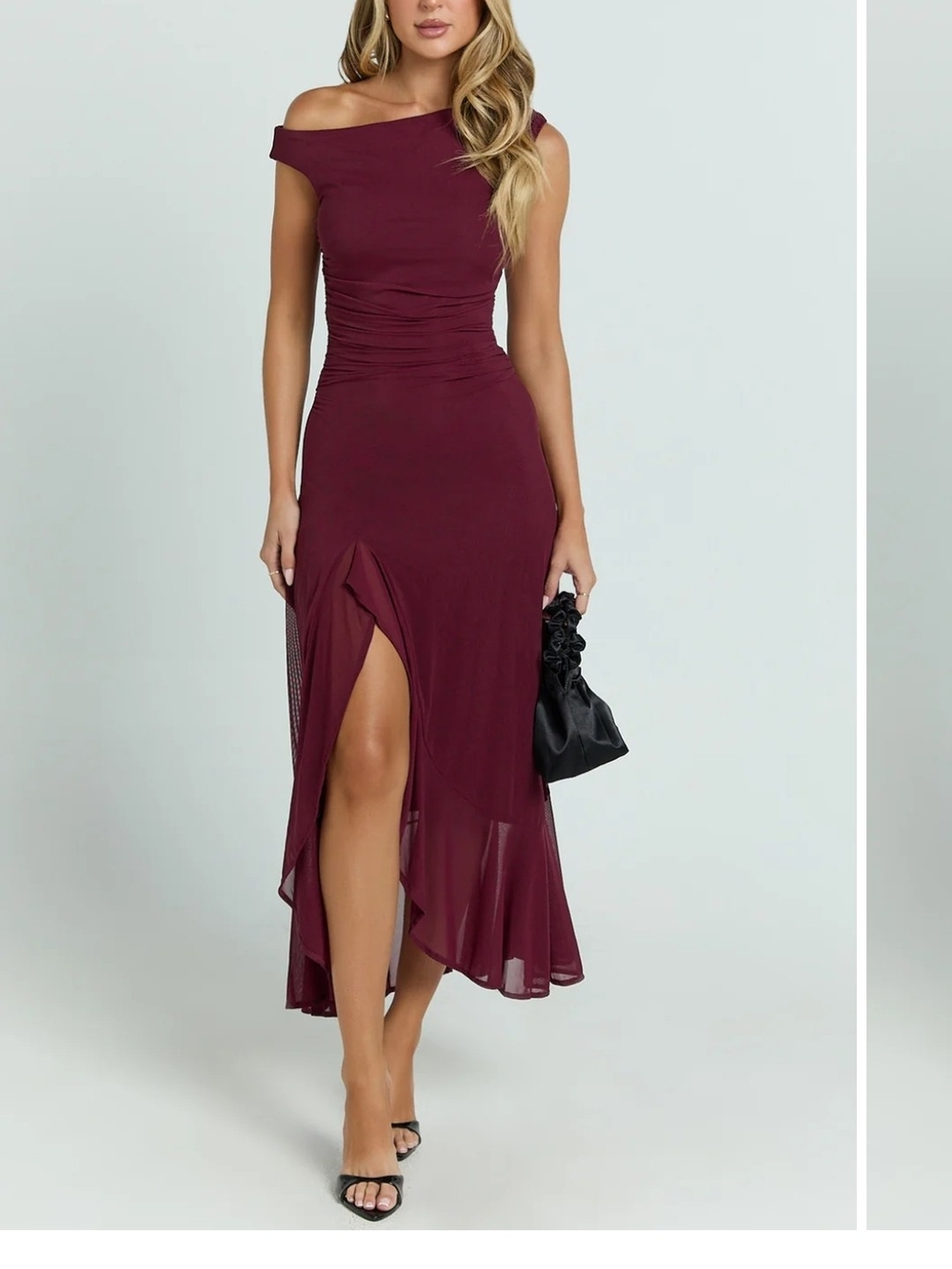 Showpo Judee Midi One Shoulder High Side Split Dress In Wine Size SMALL NEW